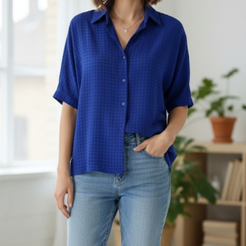 98 Max Studio Women’s Blue Button Down Shirt Size XS Style 2706T35